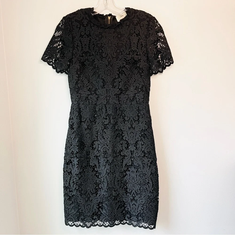 Kate Spade Tapestry Lace Black Ruffle Collar Short Sleeve Dress